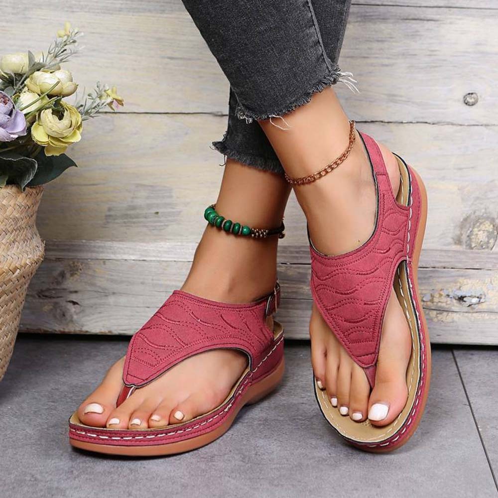 Hojanaranja Sandalias tipo chanclas de cuero suave y ajustable para mujer