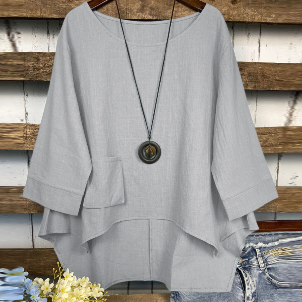 Summer Fashion Round Neck Irregular Pocket T-Shirt for Women