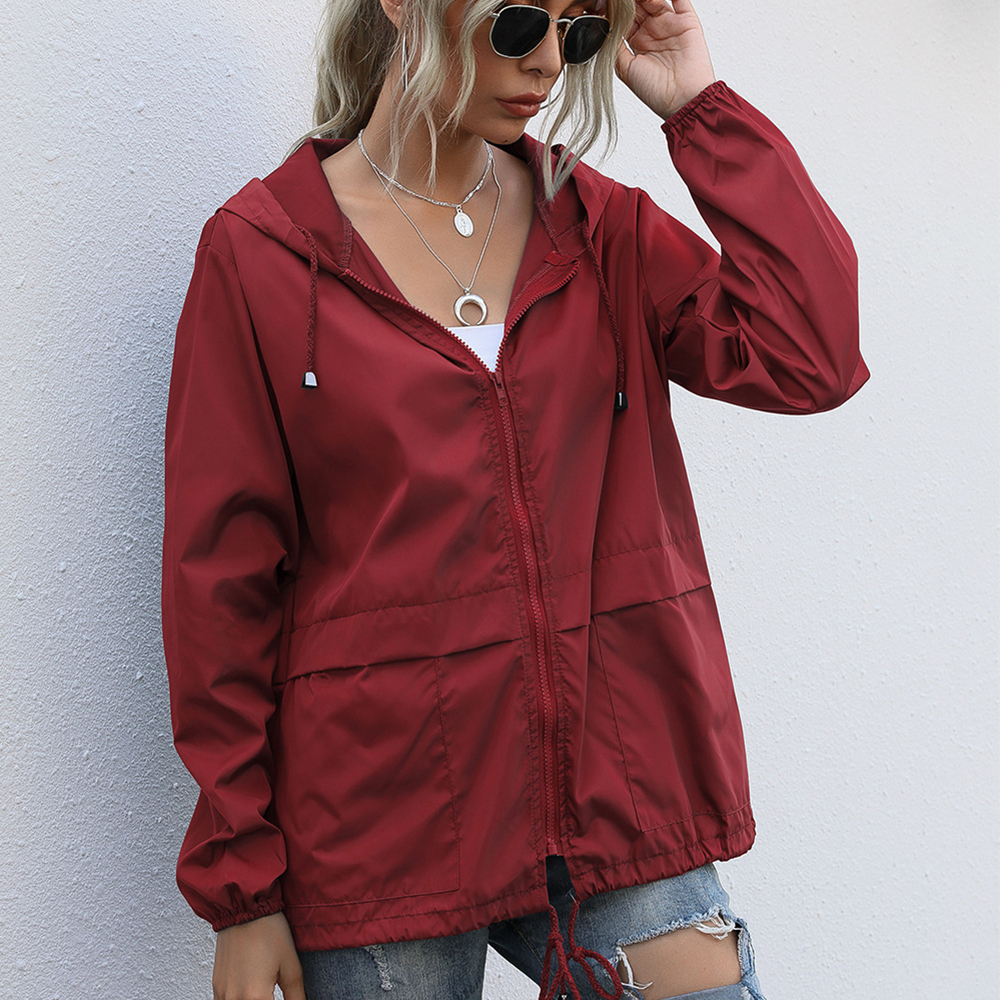 Olivoslindo Chaqueta con capucha impermeable con cremallera para exteriores de moda de otoño para mujer