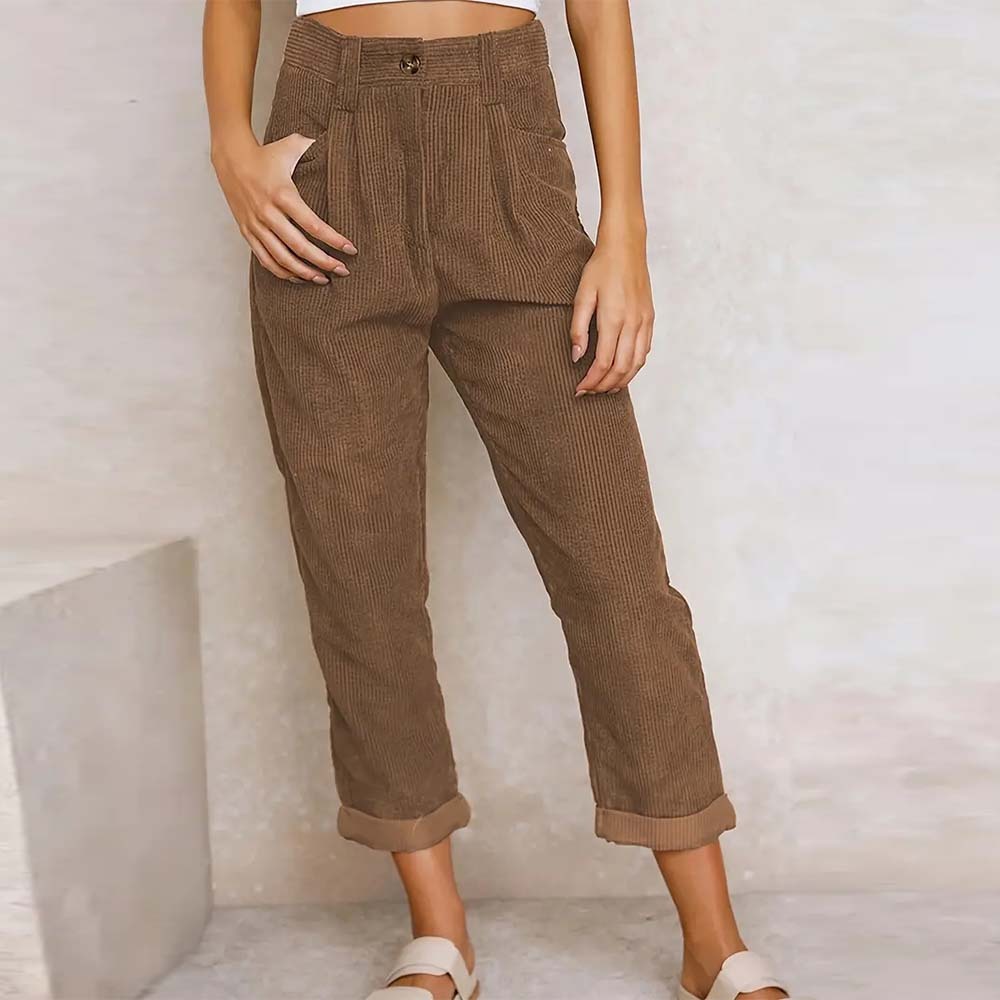 Pantalones rectos de pana de cintura alta para mujer