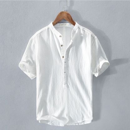 Men's short-sleeved cotton and linen shirt
