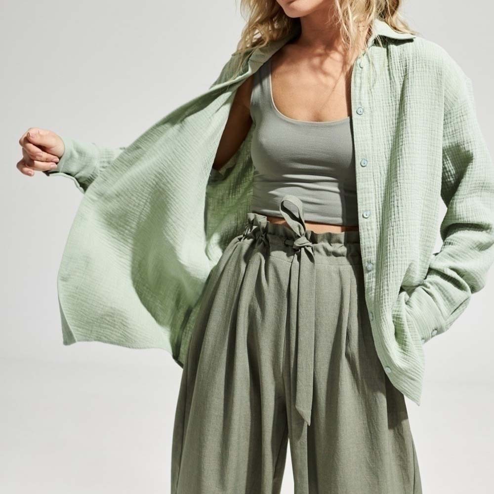 Camisa cómoda de manga larga de algodón para mujer