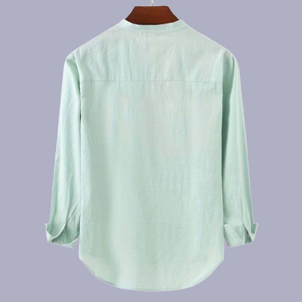 Men's Classic Cotton Half Open Collar Long Sleeve Top Henley