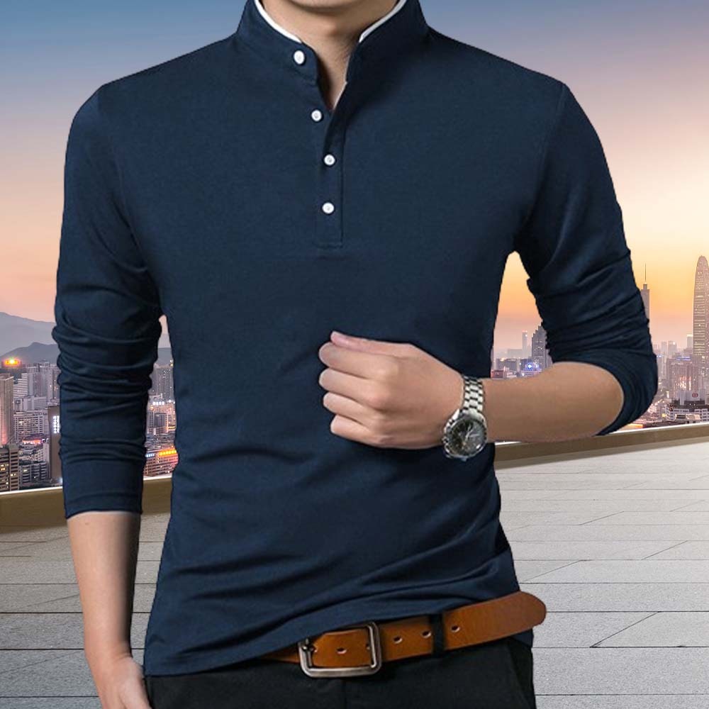 Men's Premium Business Stand Collar Long Sleeve T-Shirt