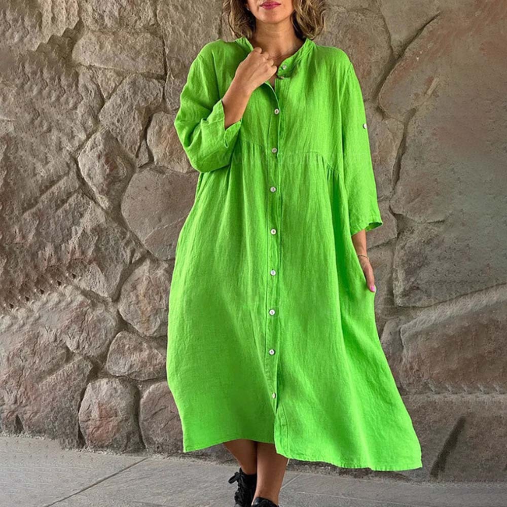 Vestido holgado de verano con cuello alto de algodón y lino