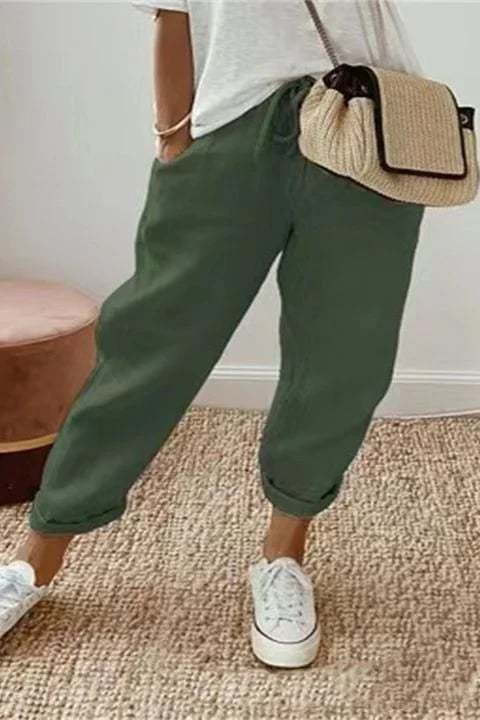 🔥Pantalones con bolsillo diagonal en la cintura con cordón de color liso