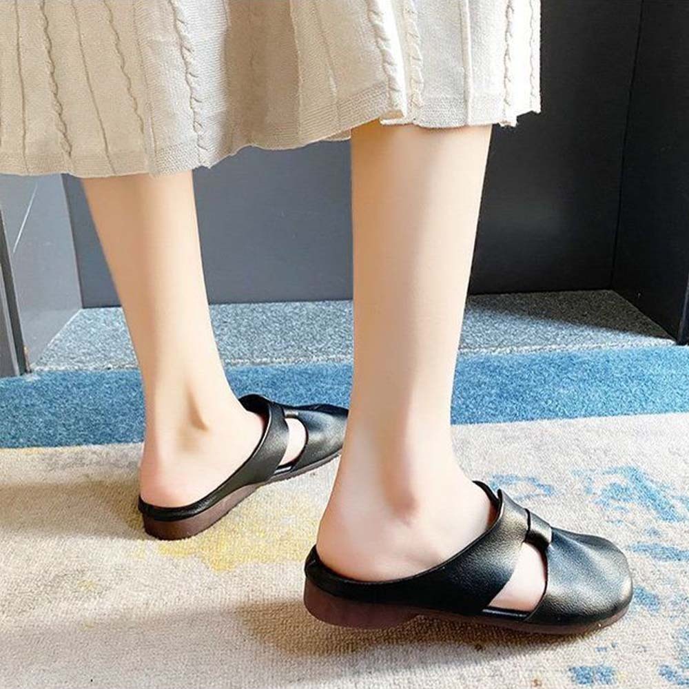 Hojanaranja Medias pantuflas mujer cómodas planas de piel