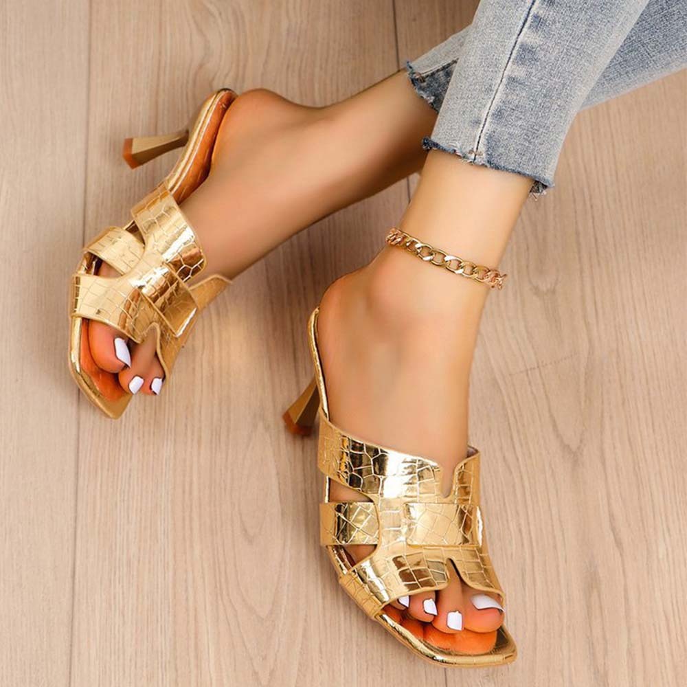 Sandalias metálicas de tacón alto para mujer de moda de verano