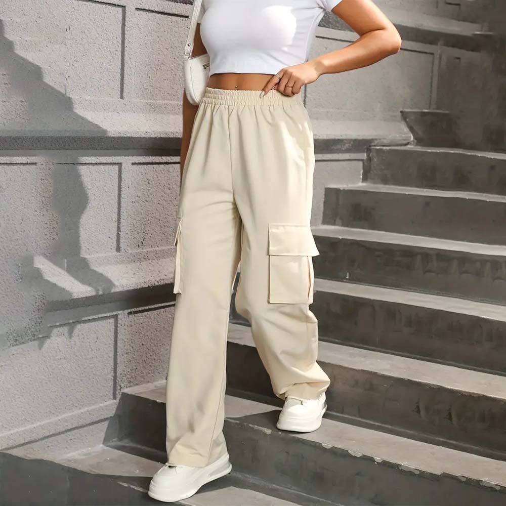 Women's casual high waist pocket straight pants
