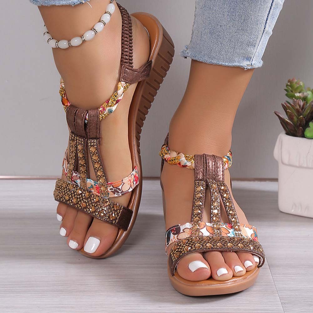 Boho Women's Fashionable Rhinestone Beach Sandals