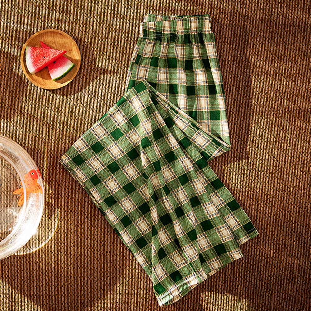 Women's casual plaid high waist wide leg pants