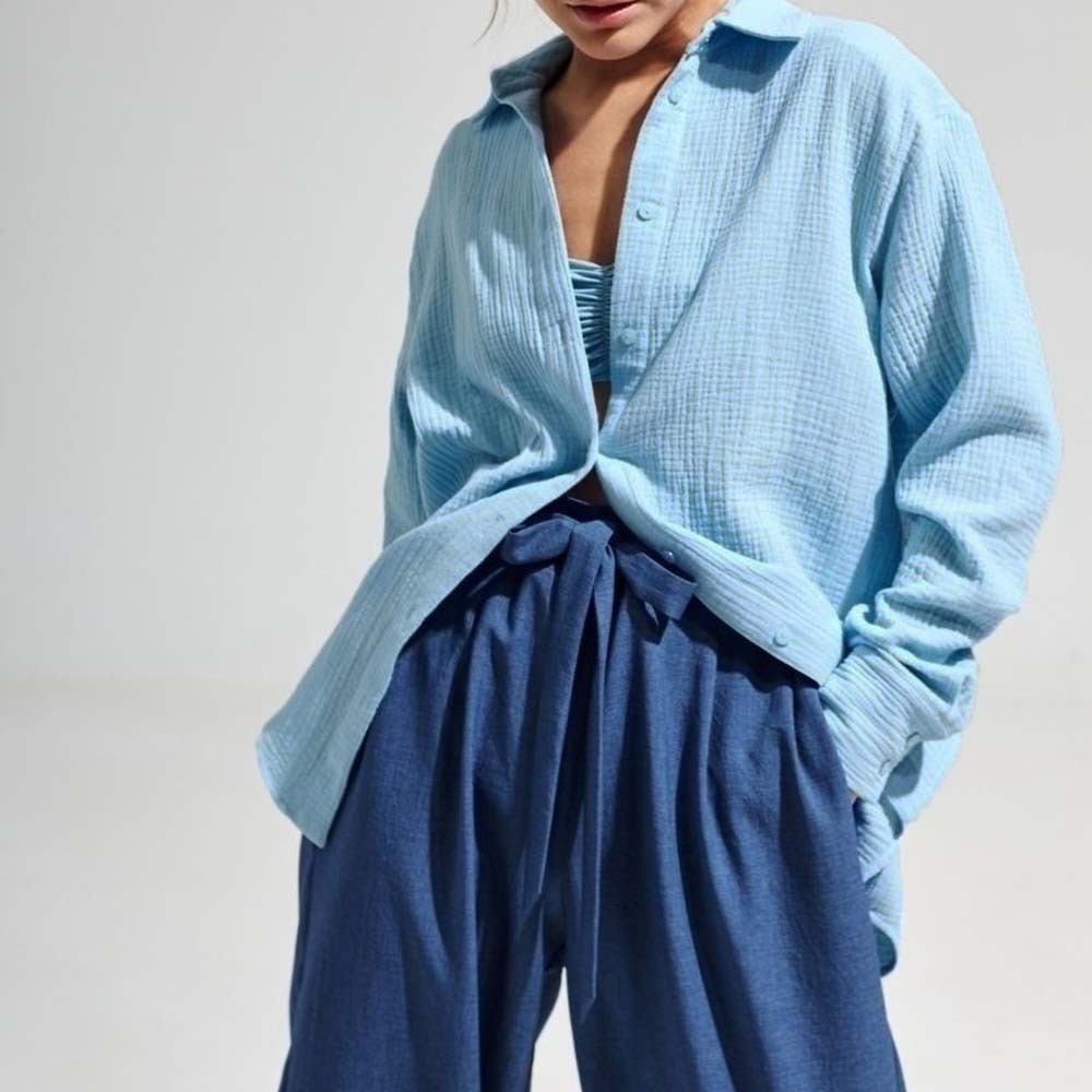 Camisa cómoda de manga larga de algodón para mujer