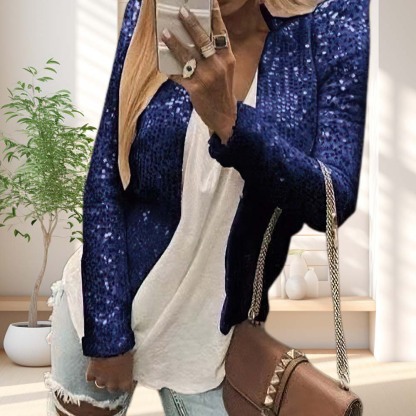 Women's fashionable stand collar sequin short coat