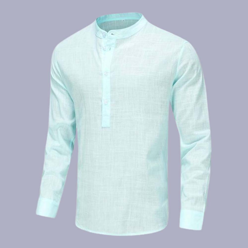 Men's Classic Cotton Half Open Collar Long Sleeve Top Henley