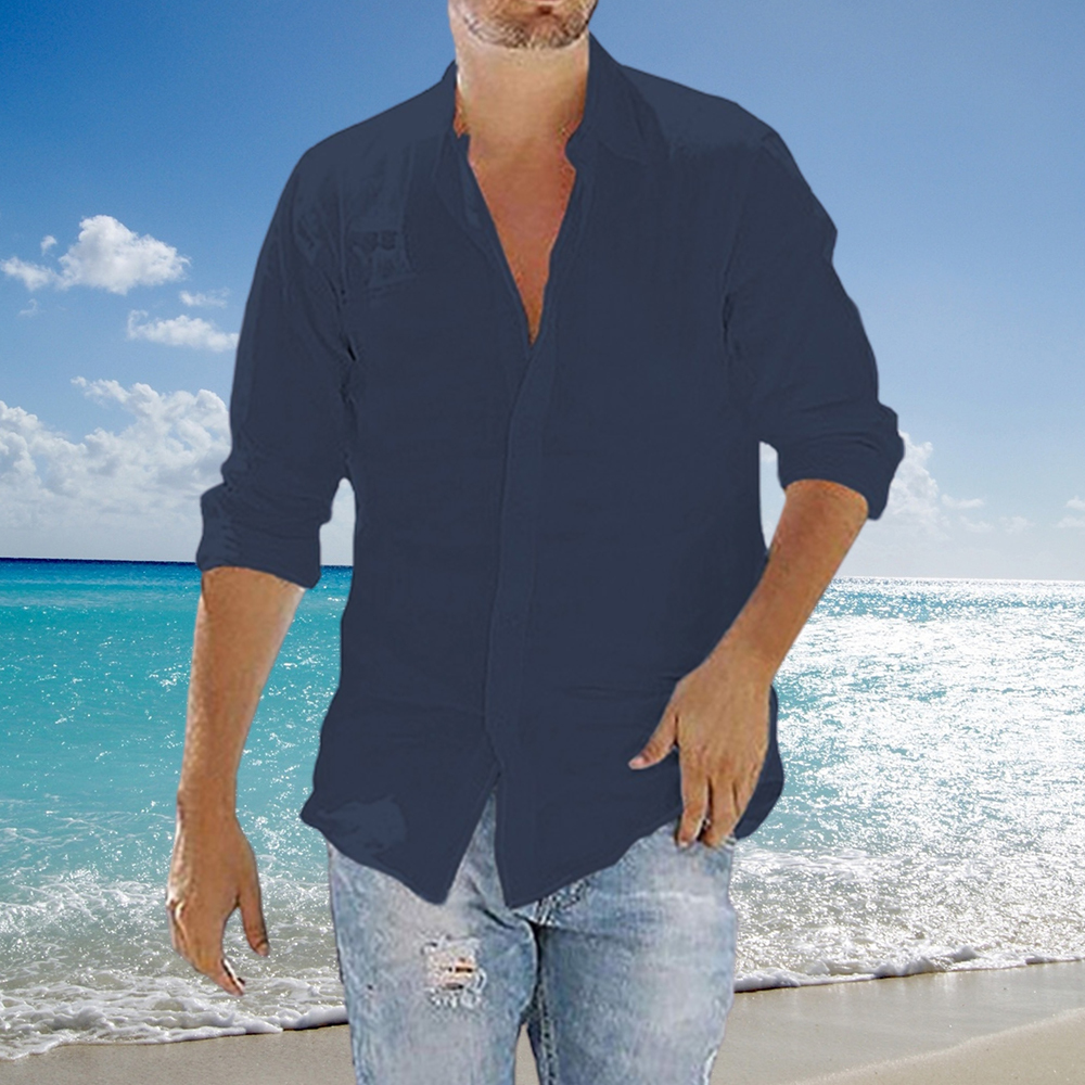 Olivoslindo Camisas sueltas de algodón y lino para hombre