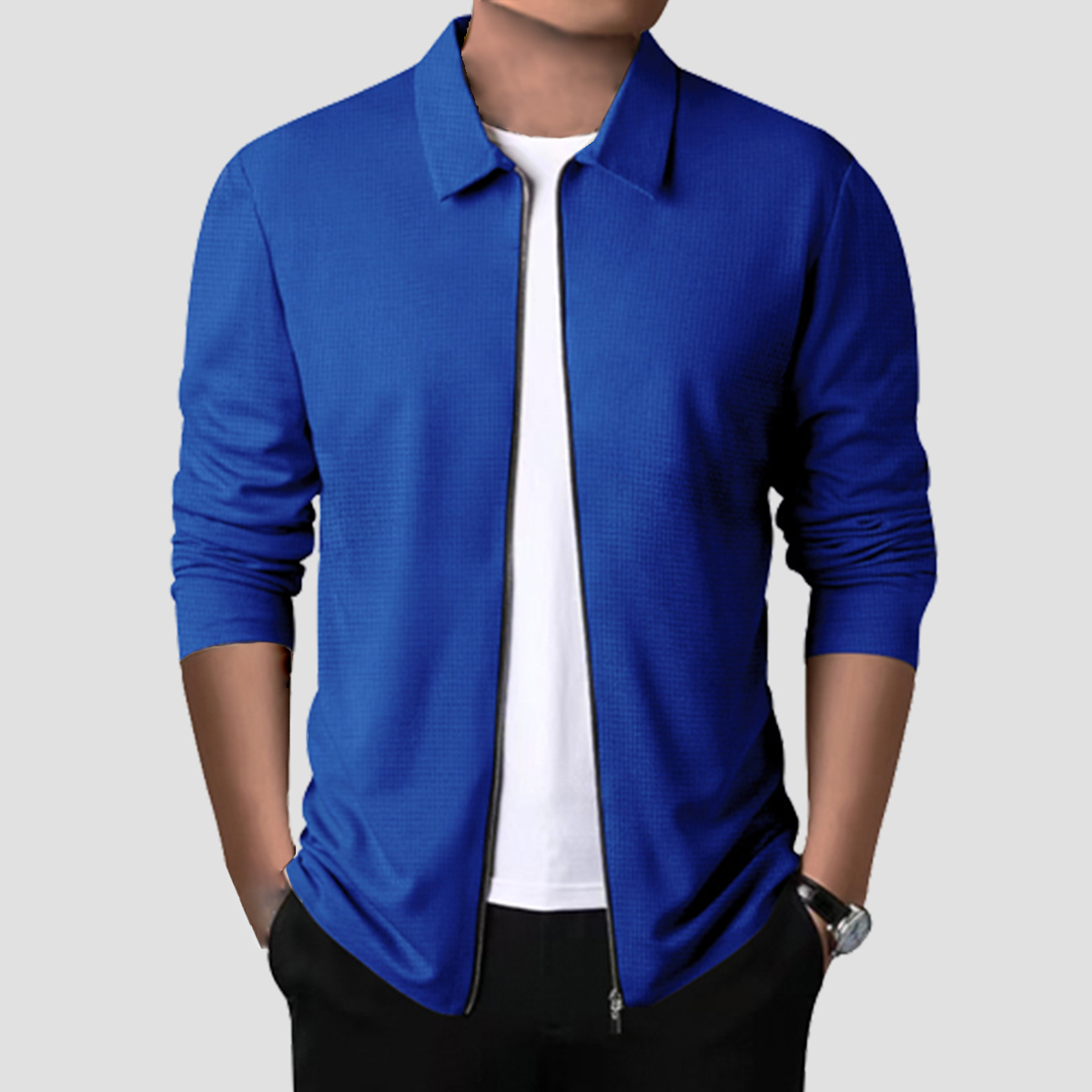 Olivoslindo Nueva chaqueta informal con solapa y cremallera tipo gofre para hombre