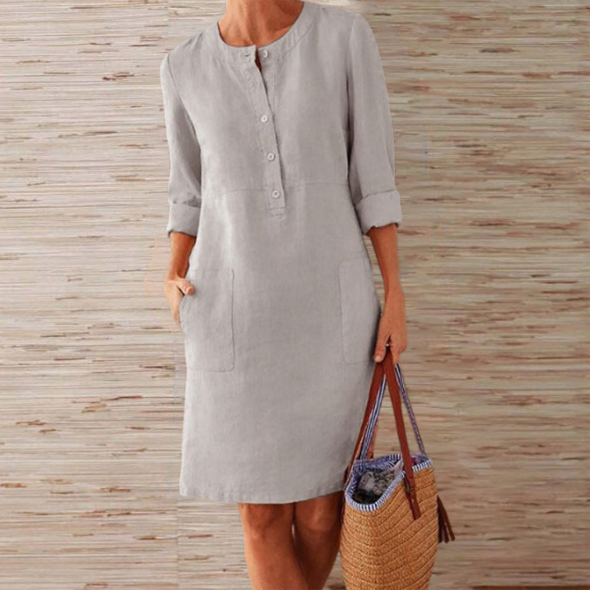 Olivoslindo Nuevo vestido monocolor de algodón y lino