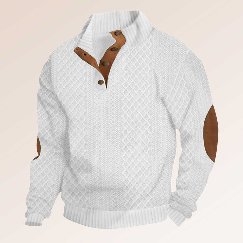 Suéter de manga larga con cuello Henry y diseño de costura con patrón en relieve para hombre