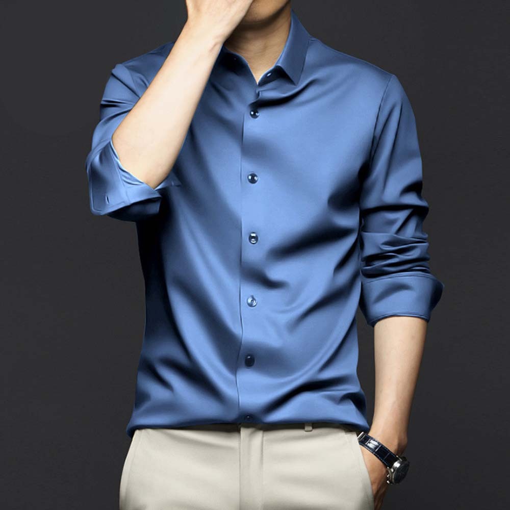 New Men's Stretch Non-Iron Anti-wrinkle Solid Color Long Sleeve Shirt