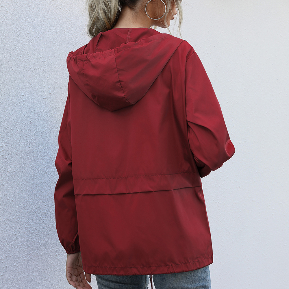 Olivoslindo Chaqueta con capucha impermeable con cremallera para exteriores de moda de otoño para mujer