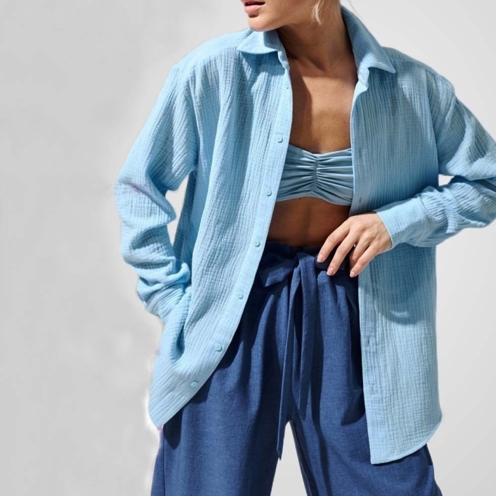 Camisa cómoda de manga larga de algodón para mujer