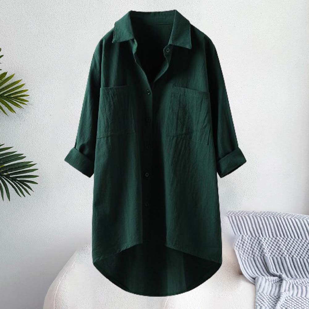 Women's solid color casual cotton linen shirt