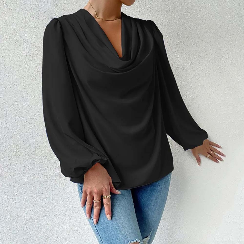 Camisa de gasa cómoda con mangas farol para mujer