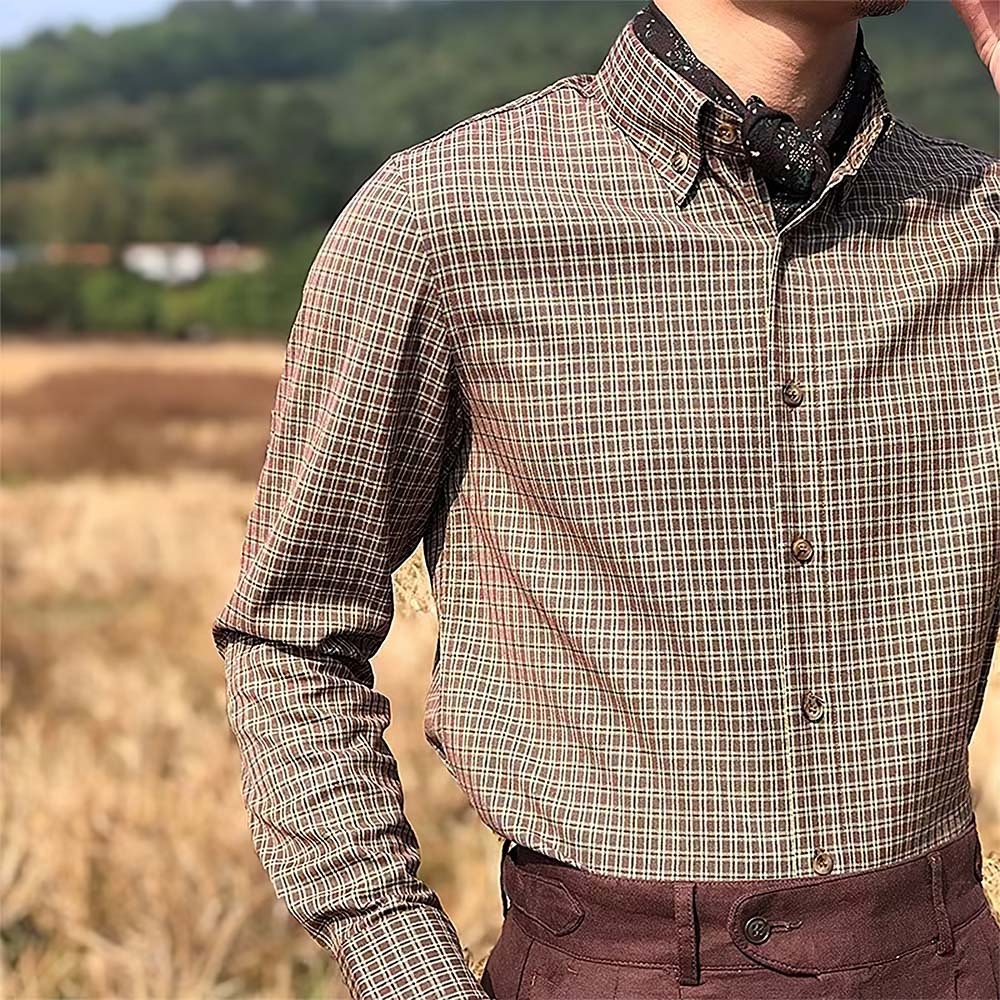 Camisa a rayas retro de primavera y otoño para hombre
