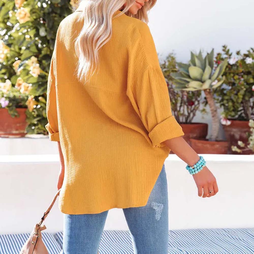 Women's casual lapel button down long sleeve shirt