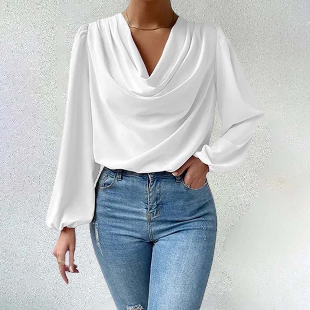 Camisa de gasa cómoda con mangas farol para mujer