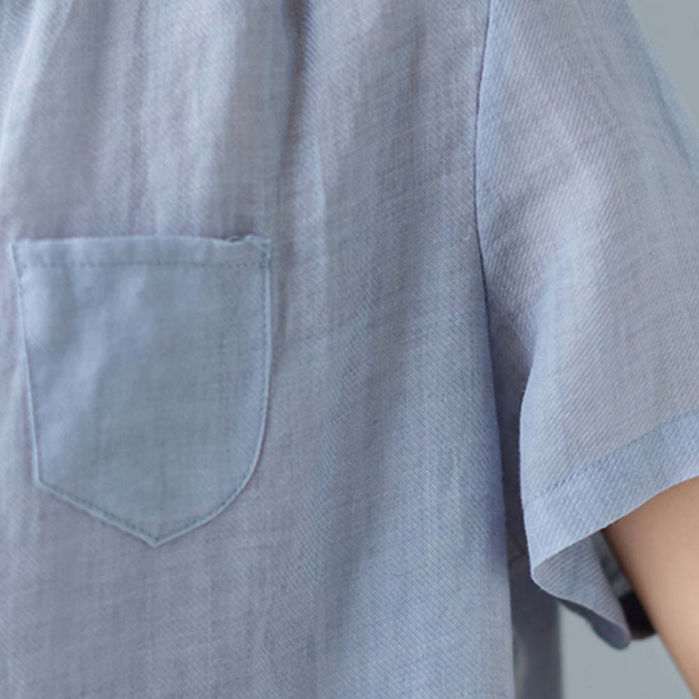 Women's loose large size cotton and linen short sleeve shirt