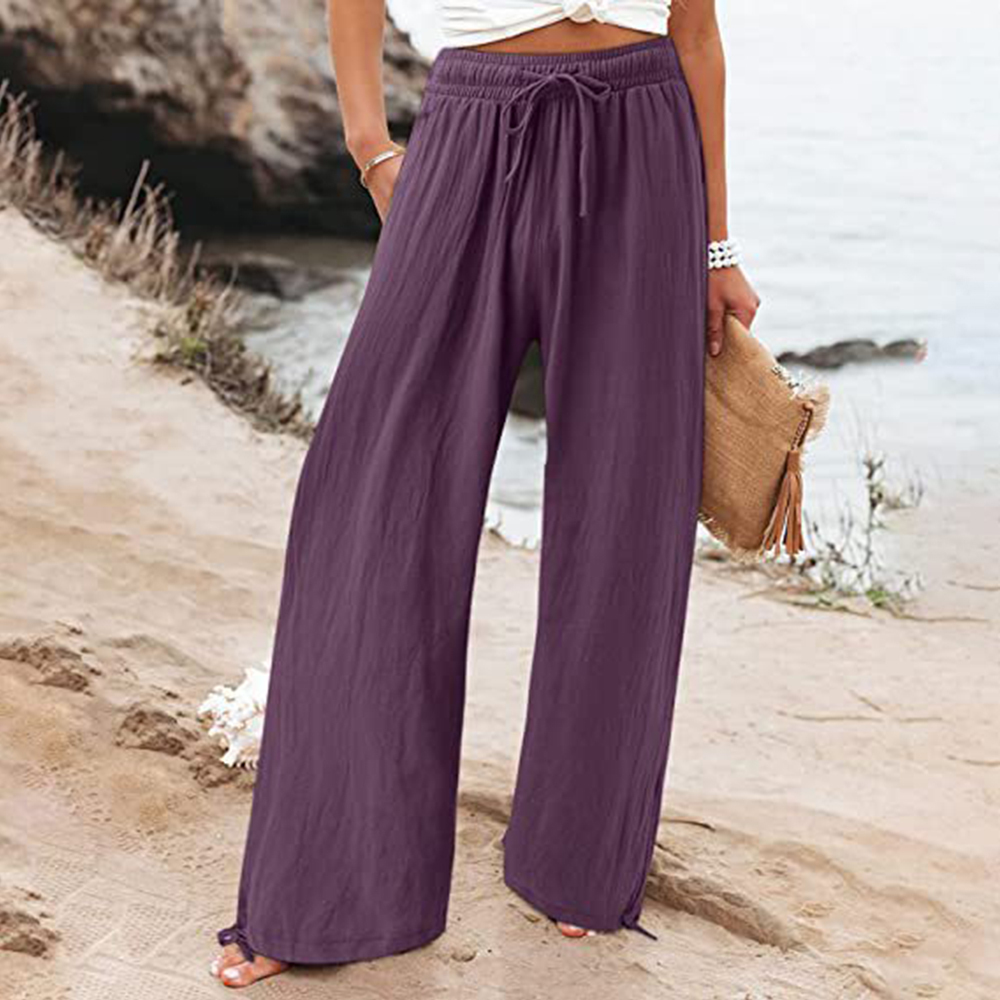 Women's elastic waist drawstring wide leg pants