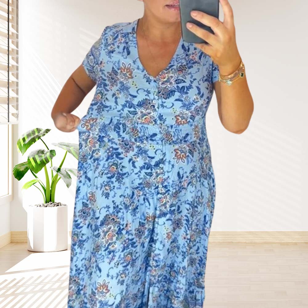 Stylish V-neck floral print dress