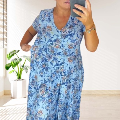 Stylish V-neck floral print dress