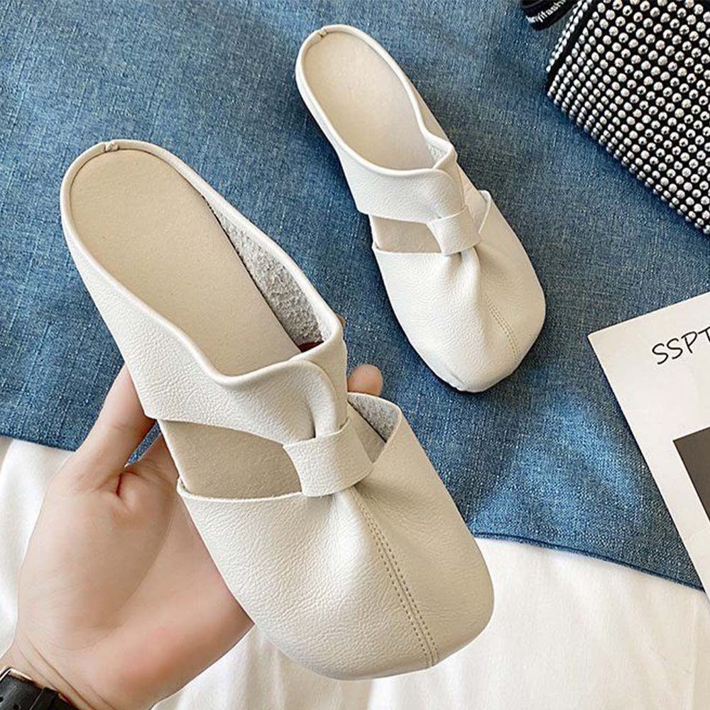 Hojanaranja Medias pantuflas mujer cómodas planas de piel