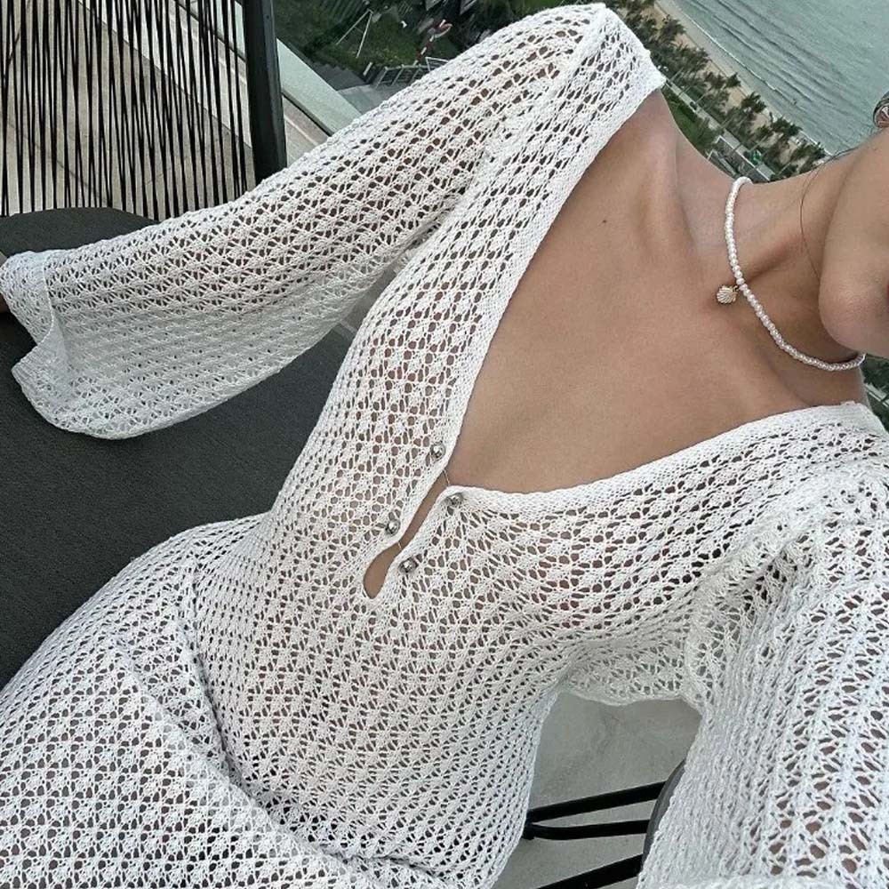 Hojanaranja Vestido de punto extralargo para mujer Ropa de protección solar para la playa