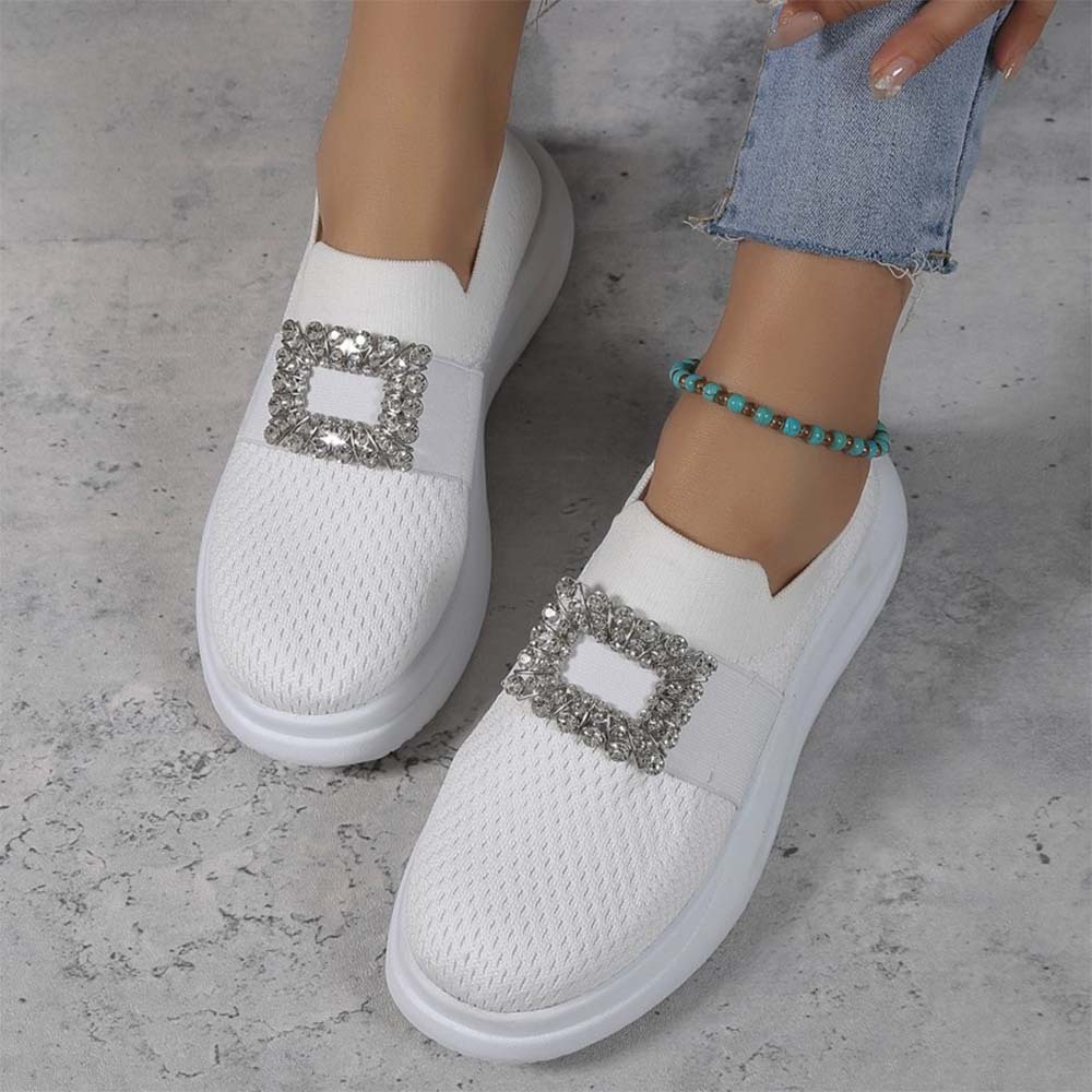 Zapatos de mujer sin cordones con diamantes de imitación y suela gruesa