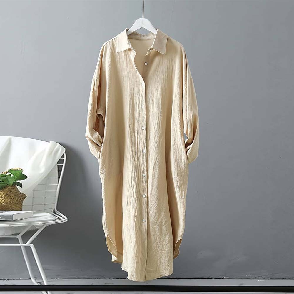 New Long Ladies Cotton Linen Loose Casual Shirt
