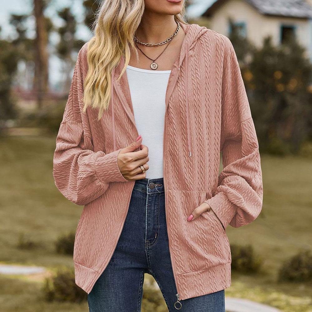Olivoslindo Chaqueta con capucha holgada de manga larga con bolsillo de color sólido para mujer nueva de otoño e invierno