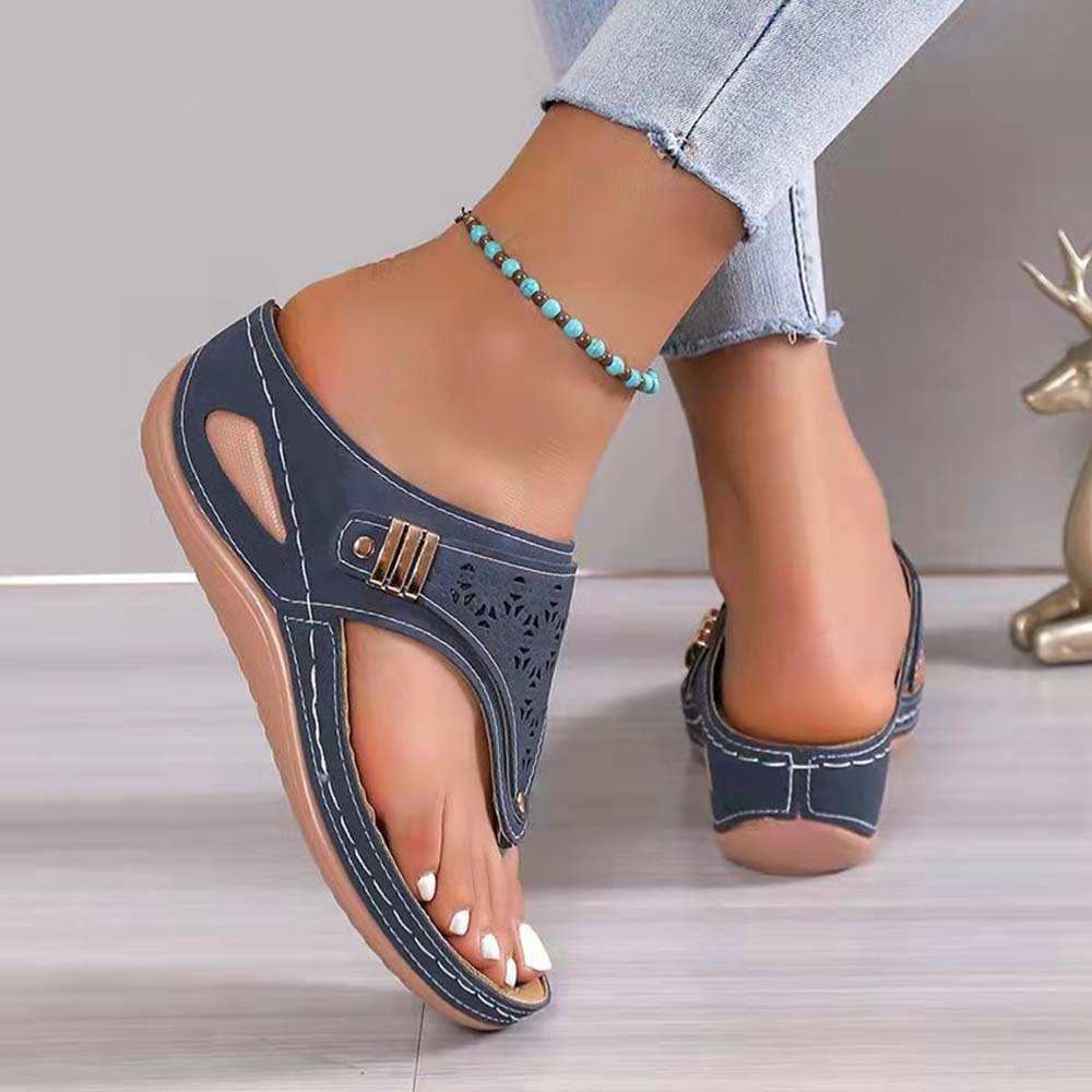 Sandalias de playa con cuña y chanclas retro para mujer