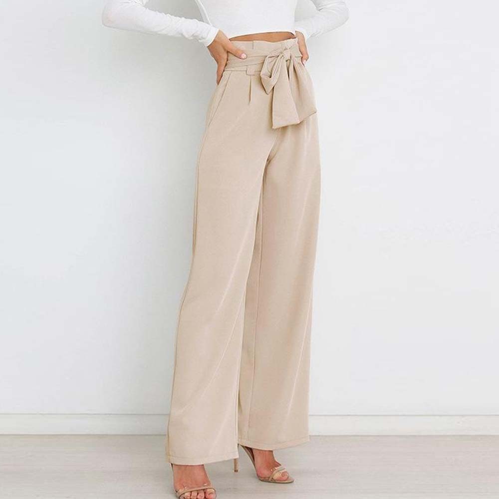 Pantalones anchos de talle alto con lazo a la moda para mujer