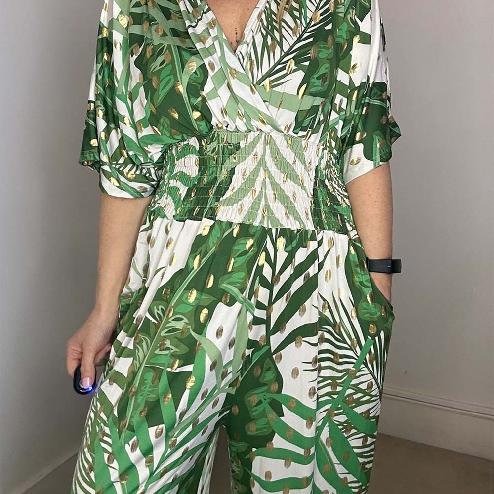 Mono holgado de talla grande con estampado de hojas estilo centro turístico para mujer