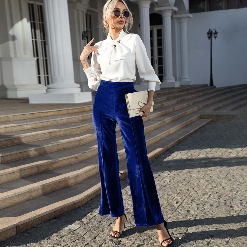 Pantalones acampanados de cintura alta de terciopelo para mujer