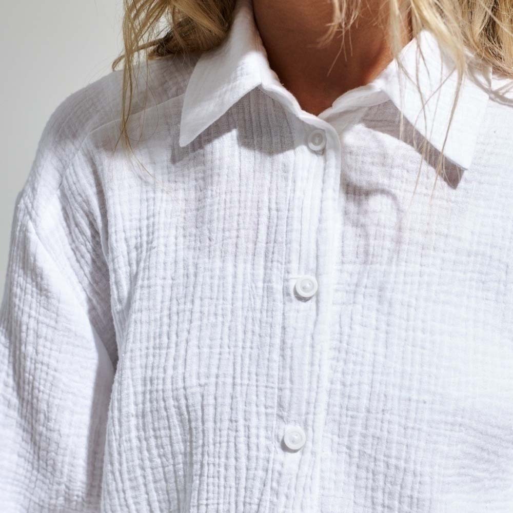 Camisa cómoda de manga larga de algodón para mujer