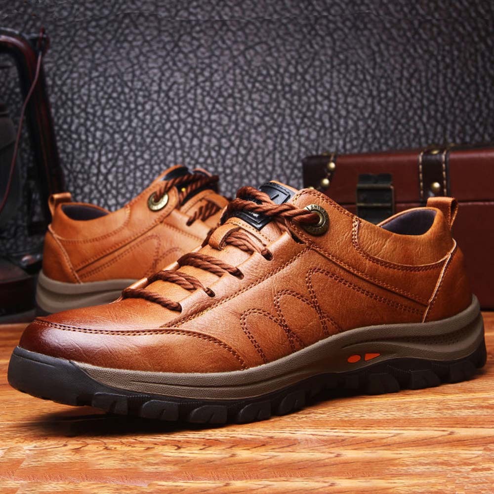 Olivoslindo Zapatos de senderismo de cuero cosidos a mano para hombre