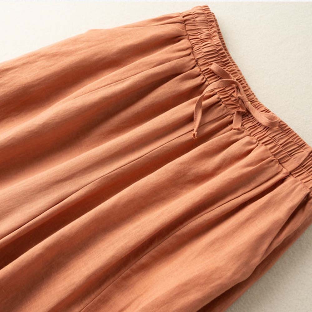 Pantalones de pierna ancha holgados informales de algodón y lino para mujer