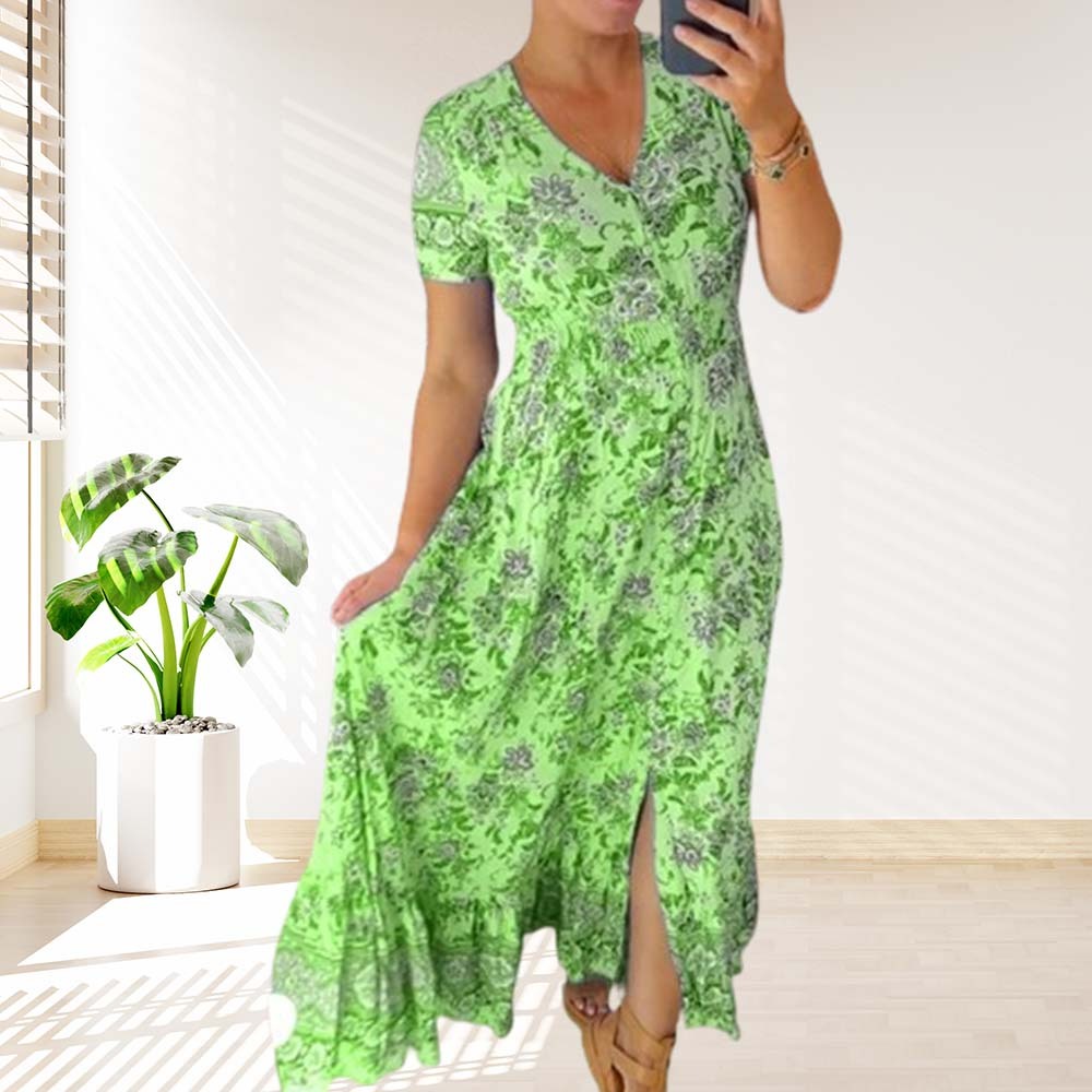 Stylish V-neck floral print dress