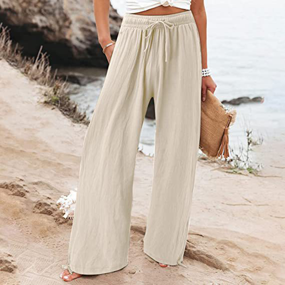 Women's elastic waist drawstring wide leg pants
