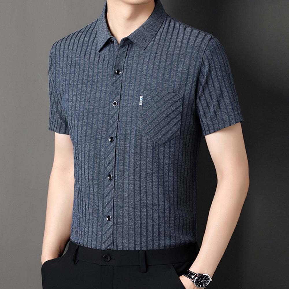 Camisa de manga corta a rayas con bolsillo suelto para hombre de verano 2024