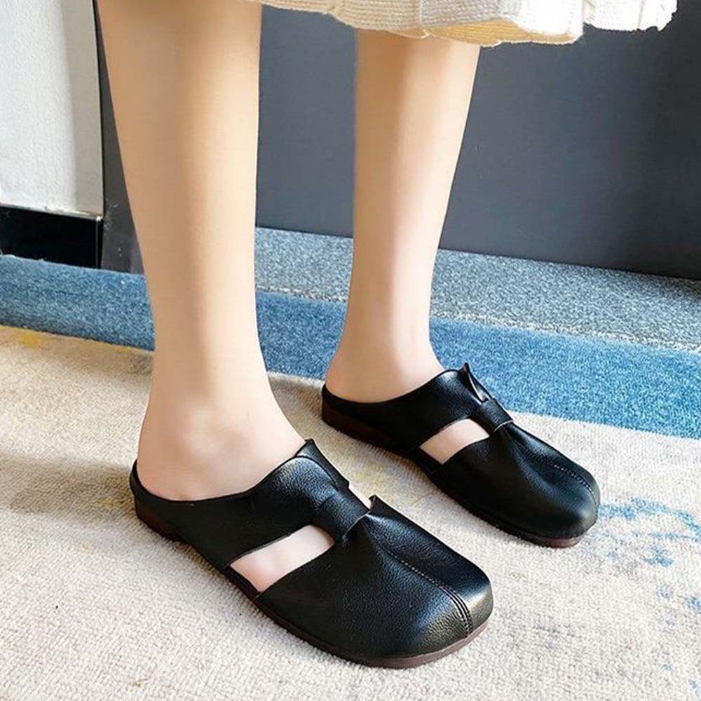 Hojanaranja Medias pantuflas mujer cómodas planas de piel